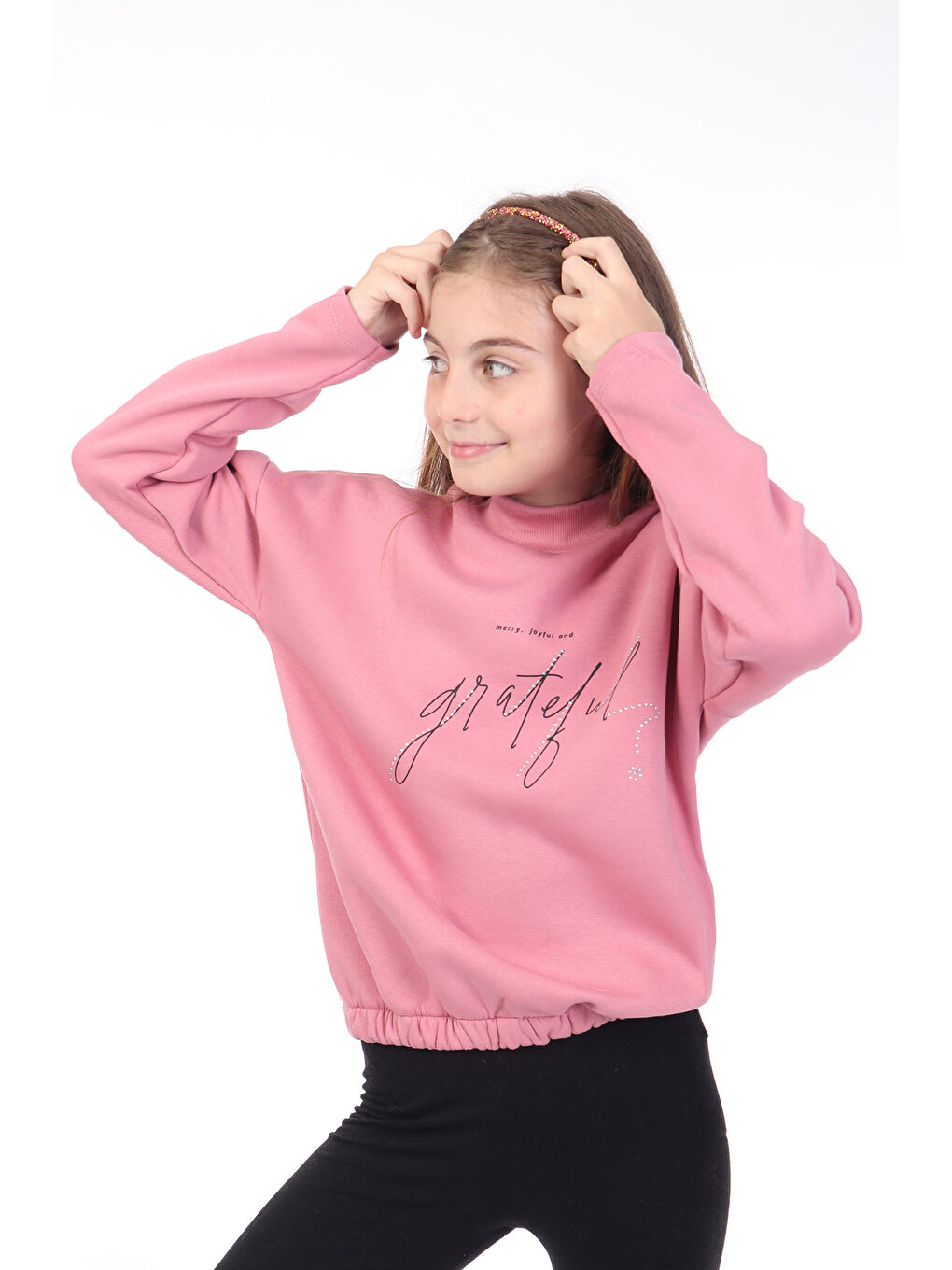 Pembe Kız Çocuk Baskılı Sweatshirt-2