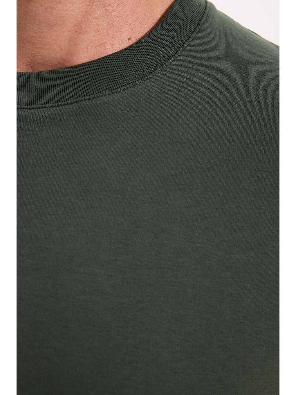 Unisex Relax Fit Rahat Kesim %100 Pamuk Uzun Kollu Bisiklet Yaka Yeşil Basic Tişört-5