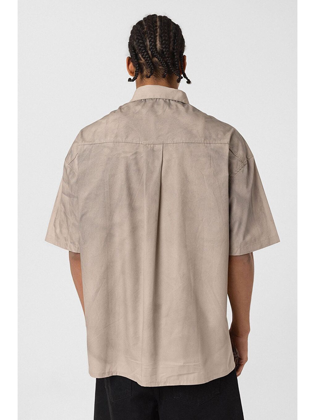 Bej Oversize Yıkamalı Poplin Gömlek Taş-2