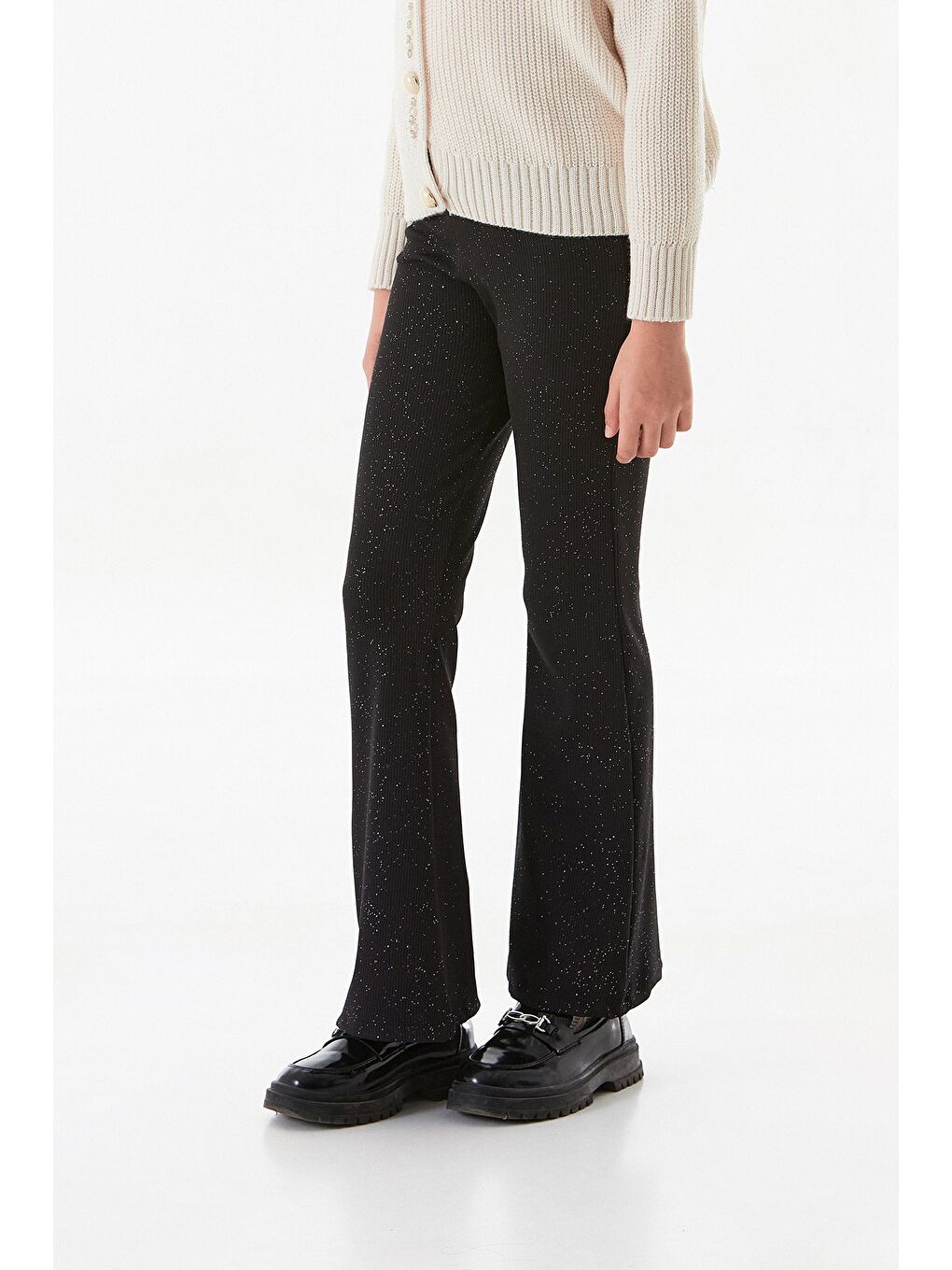 Siyah Simli Fitilli İspanyol Paça Kız Çocuk Pantolon-1