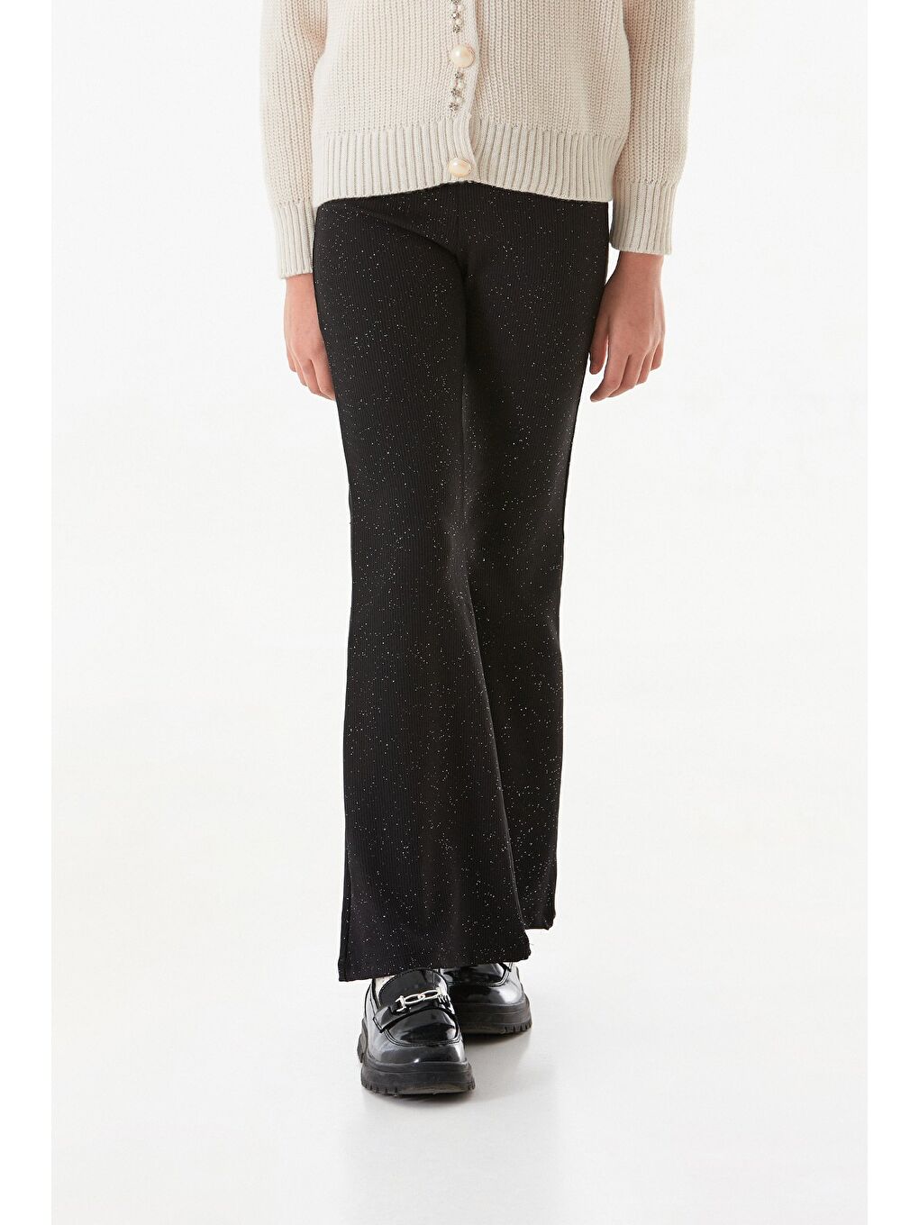 Siyah Simli Fitilli İspanyol Paça Kız Çocuk Pantolon-2