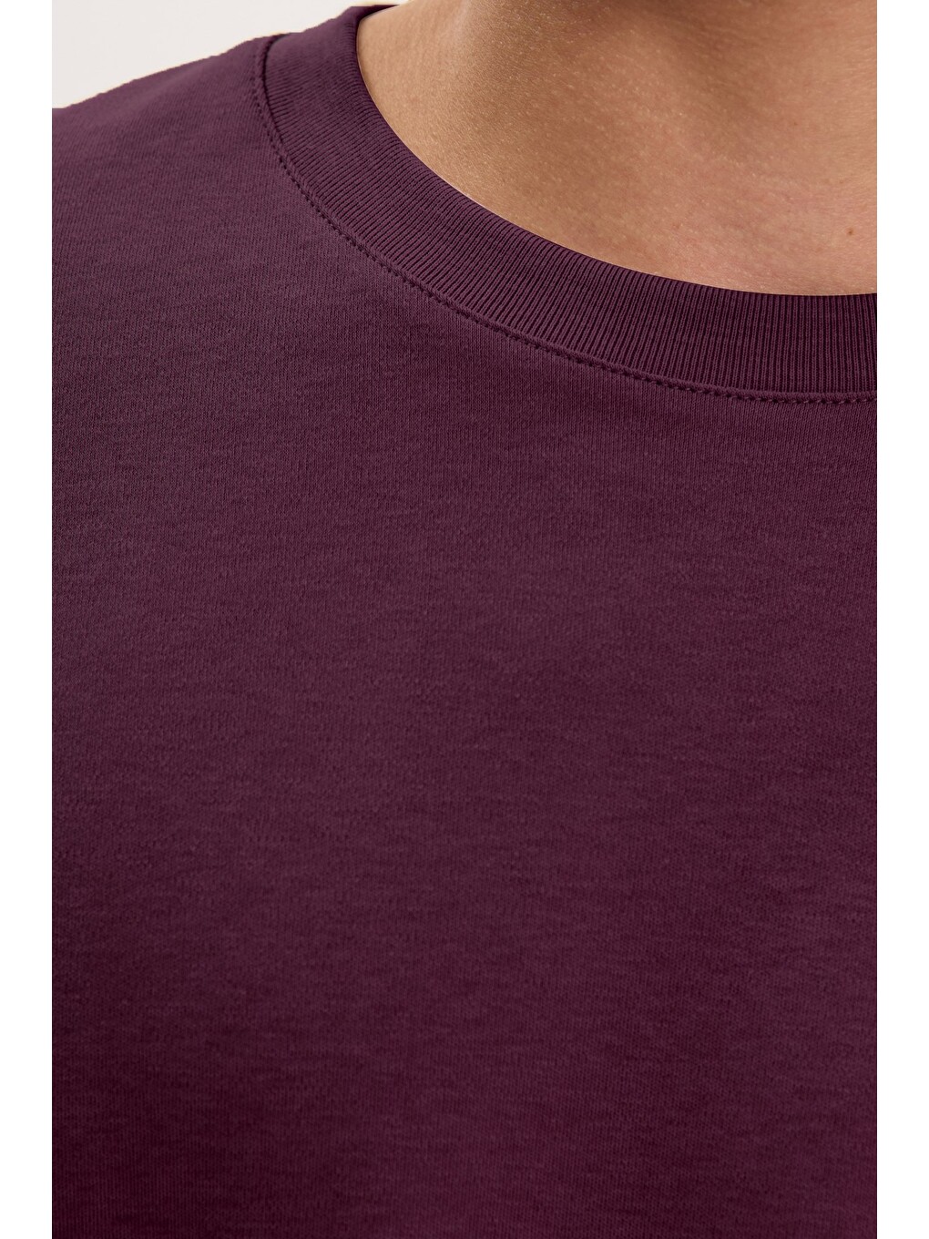 Unisex Relax Fit Rahat Kesim %100 Pamuk Uzun Kollu Bisiklet Yaka Bordo Basic Tişört-4