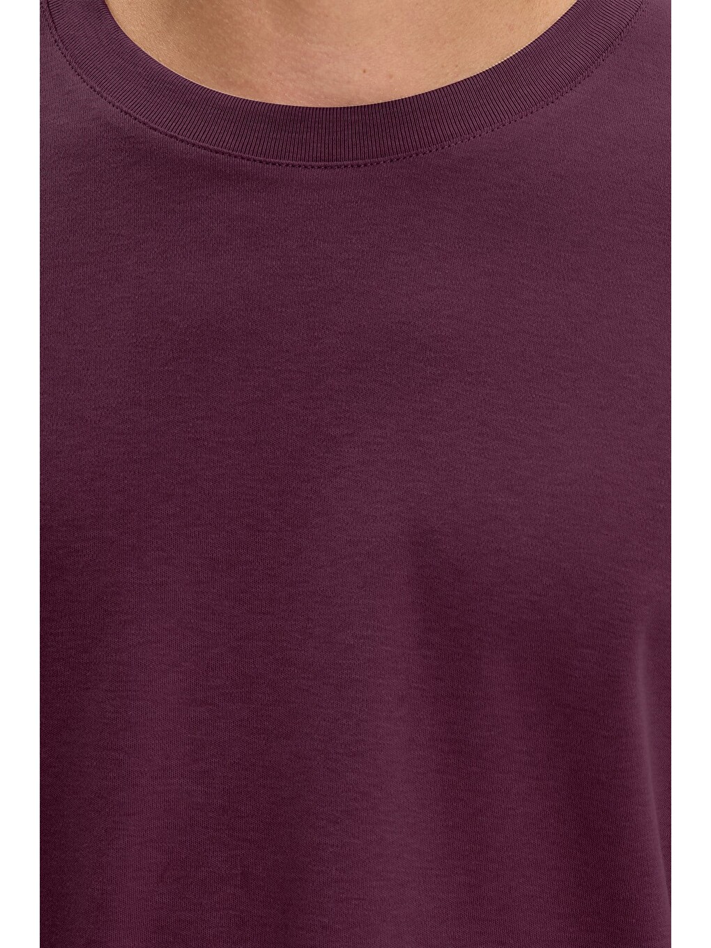 Unisex Relax Fit Rahat Kesim %100 Pamuk Uzun Kollu Bisiklet Yaka Bordo Basic Tişört-5