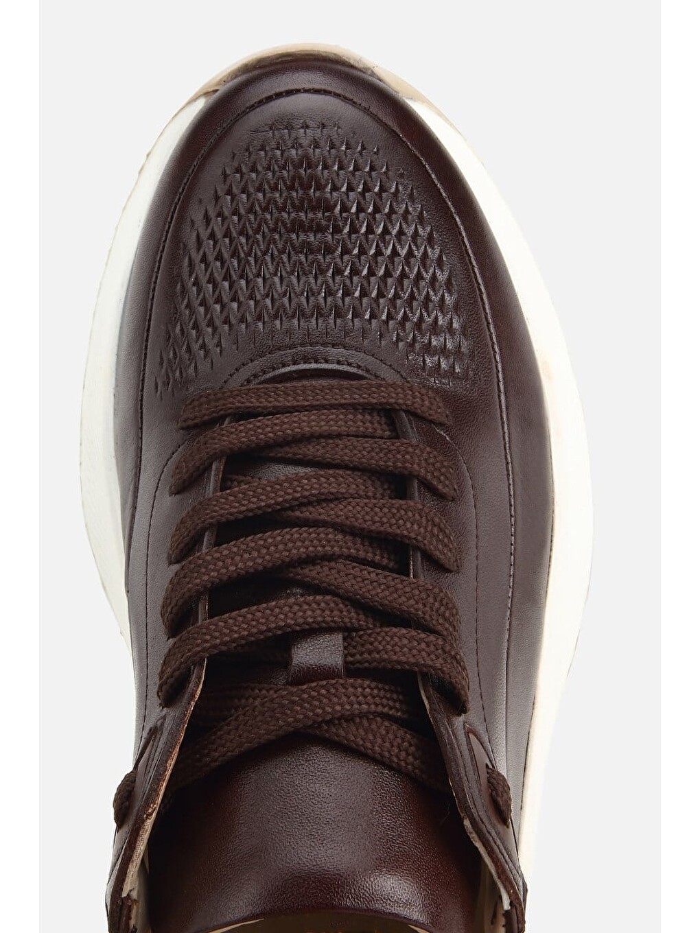 Erkek Kahverengi Deri Kontrast Tabanlı Bağcıklı Sneaker-4