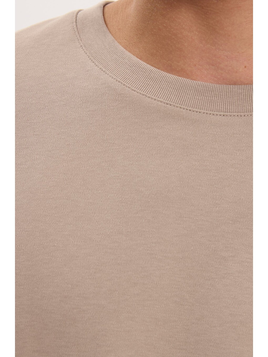 Unisex Relax Fit Rahat Kesim %100 Pamuk Uzun Kollu Bisiklet Yaka Haki Tişört-4