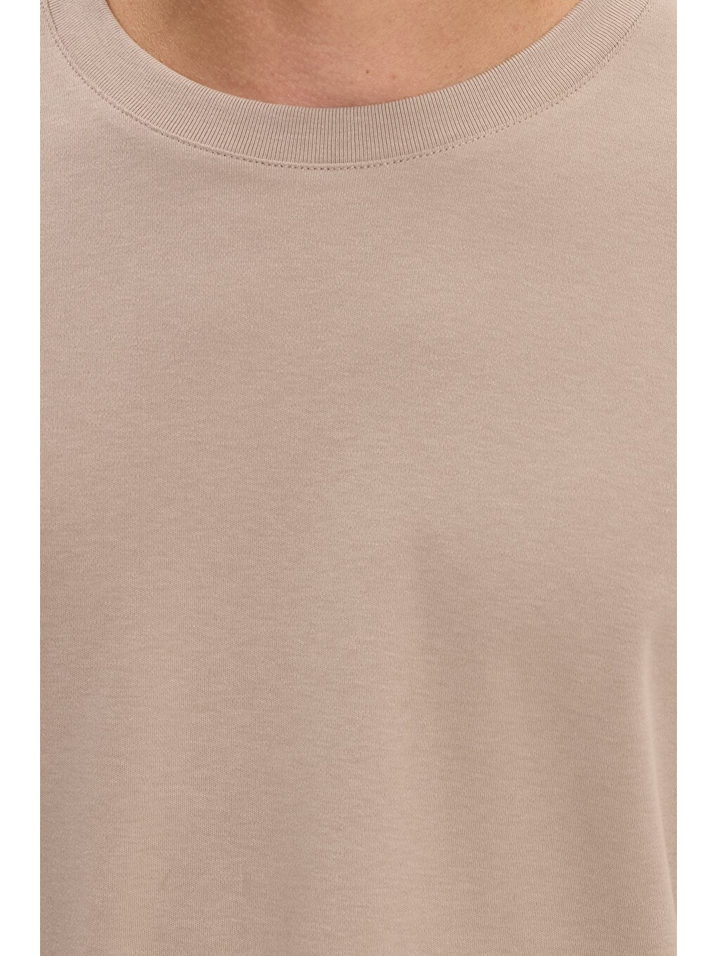 Unisex Relax Fit Rahat Kesim %100 Pamuk Uzun Kollu Bisiklet Yaka Haki Tişört-5
