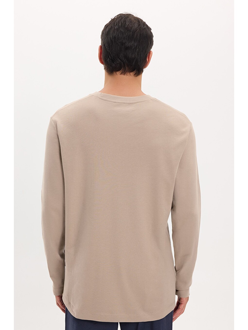 Unisex Relax Fit Rahat Kesim %100 Pamuk Uzun Kollu Bisiklet Yaka Haki Tişört-6