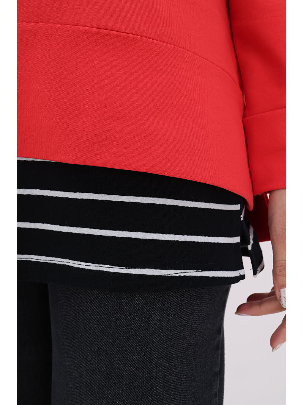 Siyah-Ekru Pamuklu Penye Kısa İçlik Etek