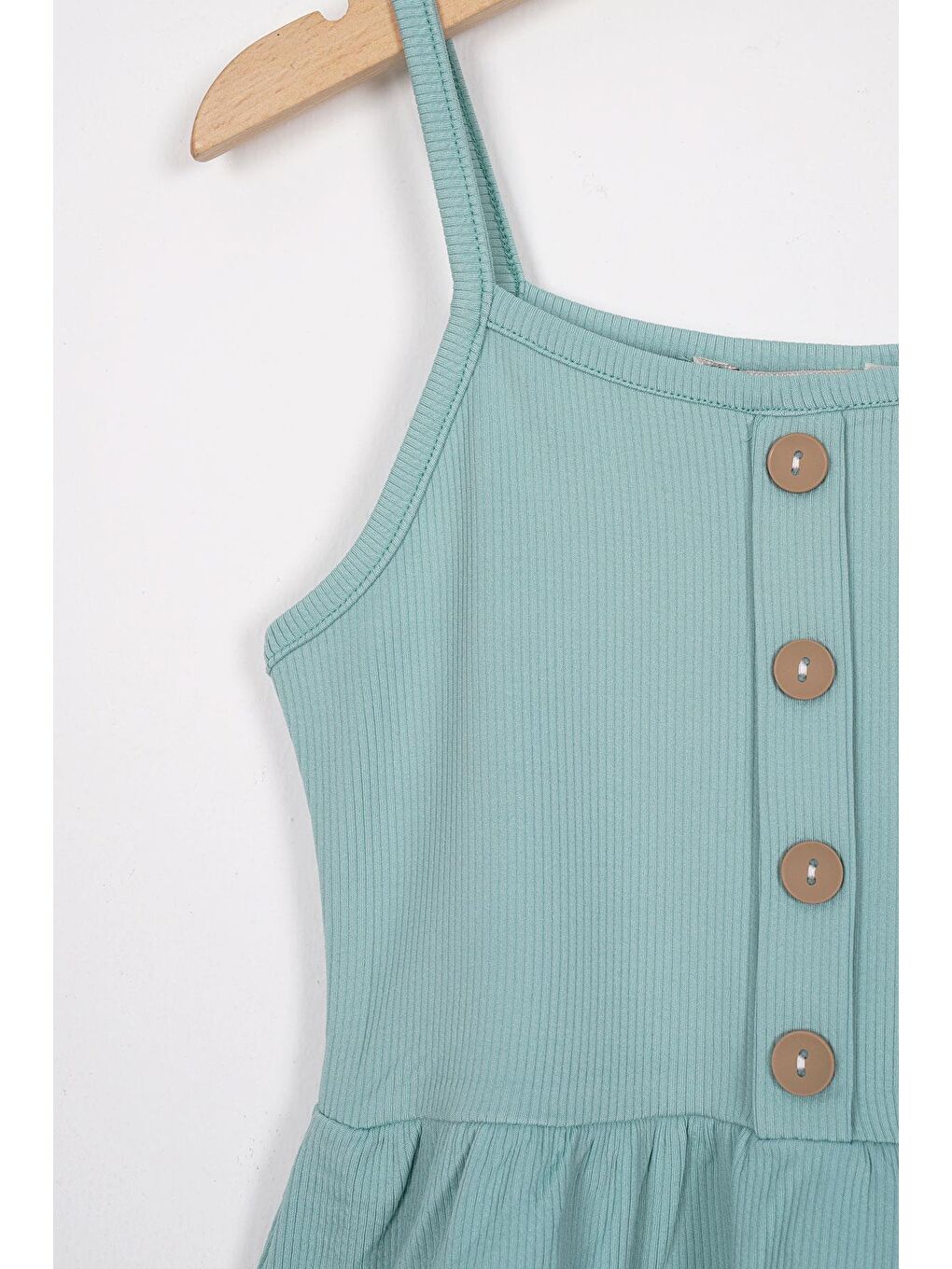 Düğme Detaylı Çağla Yeşil Renk Kız Çocuk Şortlu Takım-1