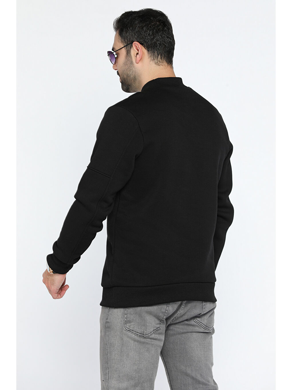 Mishar İtalia Siyah Erkek Bisiklet Yaka Nakışlı Şardonlu Üç İplik Sweatshirt - 2