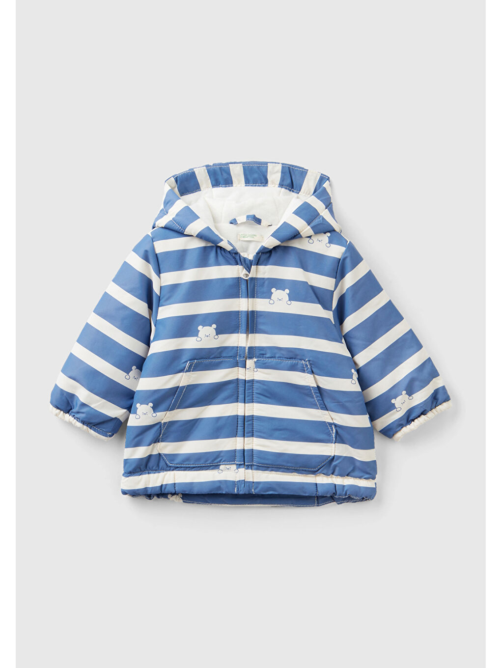 Bebek Mavi Mix Ayıcık Detaylı Yatay Çizgili Mont