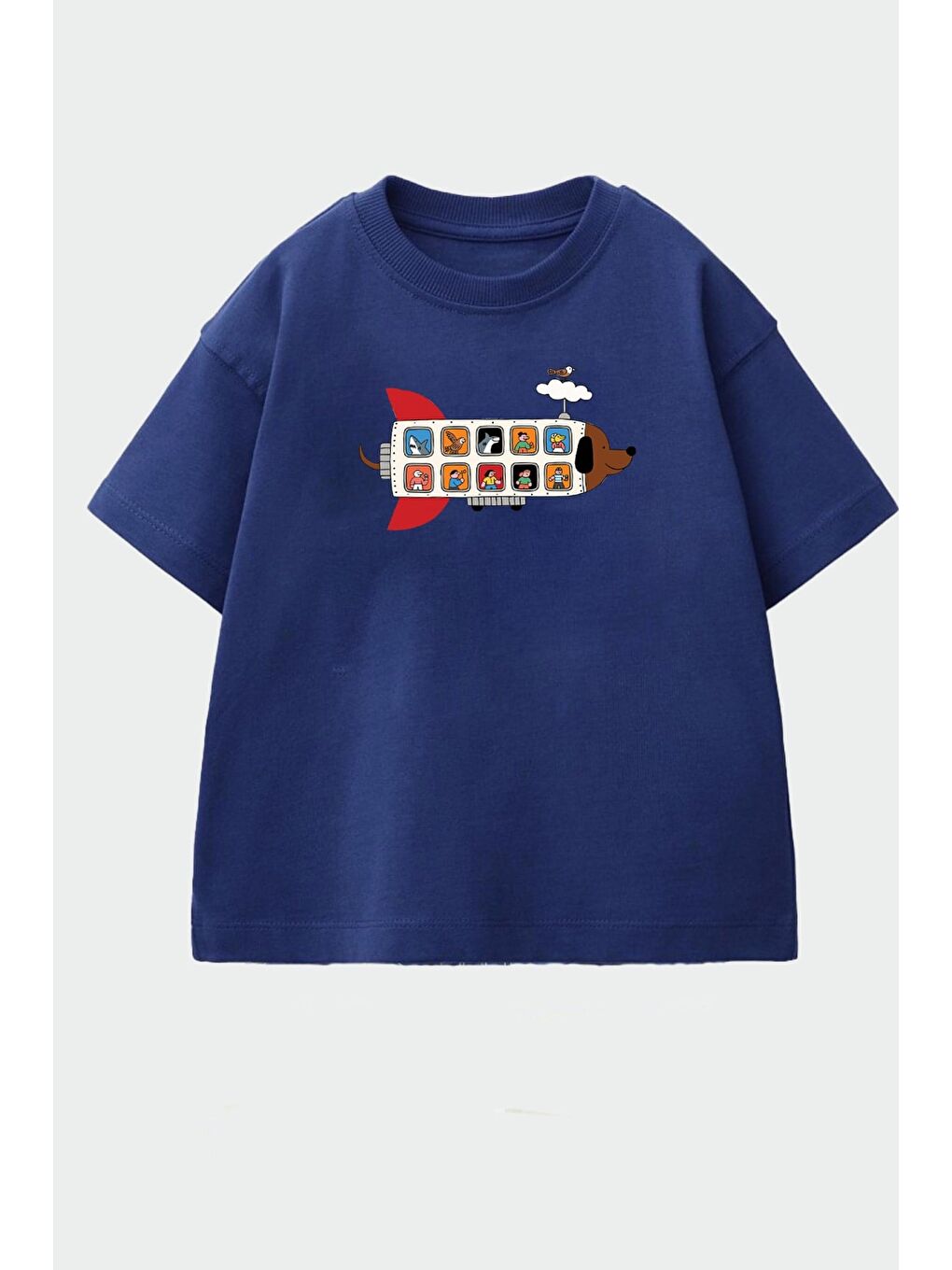 Lacivert Erkek Çocuk Pamuklu Bisiklet Yaka Baskılı T-Shirt