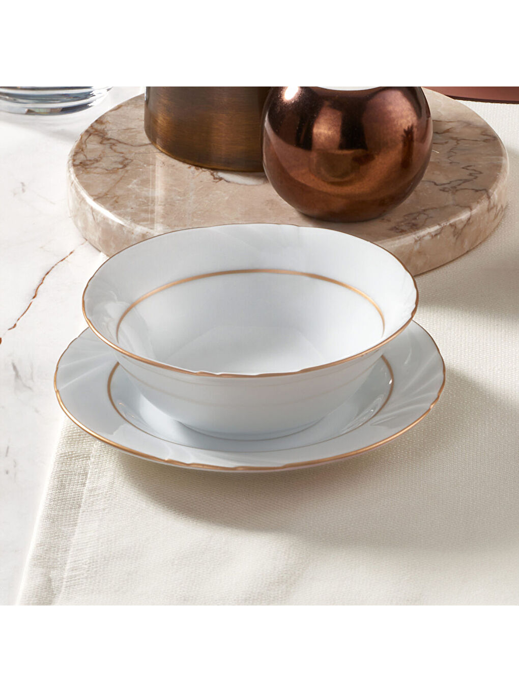 Ekru Soprano 6 Adet 15 cm Çorba Kasesi Mat Altın Yaldız