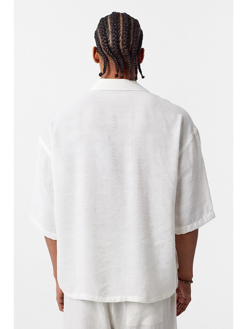 Oversize Kısa Kol Modal Kumaş Gömlek Ekru-4