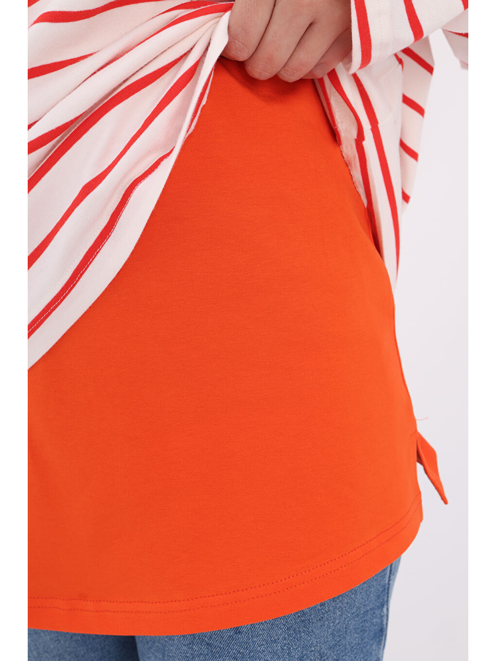 Turuncu Pamuklu Penye Kısa İçlik Etek-1