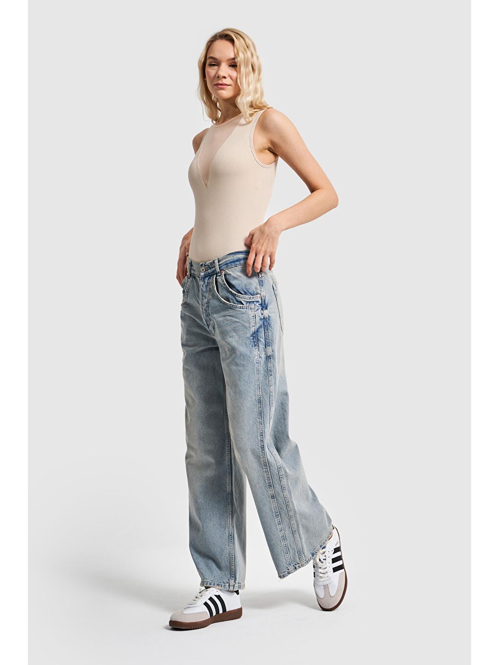 it's basic Yeşil-Mavi Kadın Jean Tint Rengi Çift Cep Detaylı Low Rise Boyfriend Denim - 4