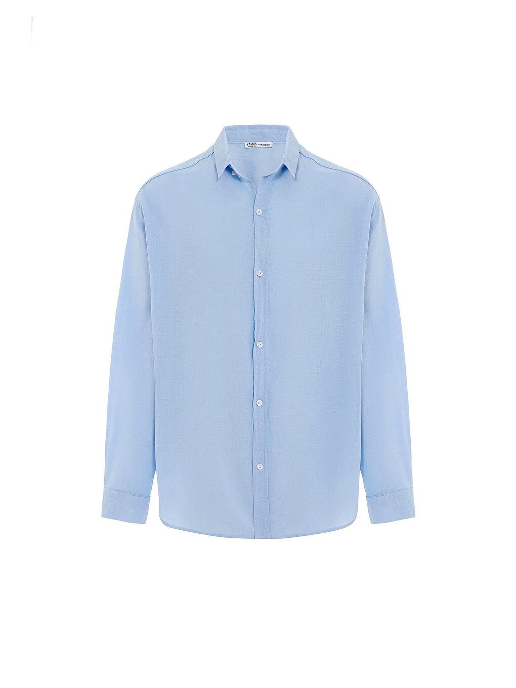 Basic Oversize Pamuk Keten Gömlek Mavi-4