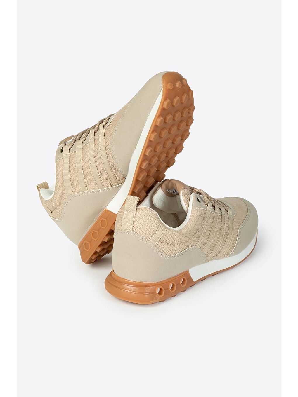 Bej Yuvarlak Burunlu Bağcıklı Erkek Spor Ayakkabı-3