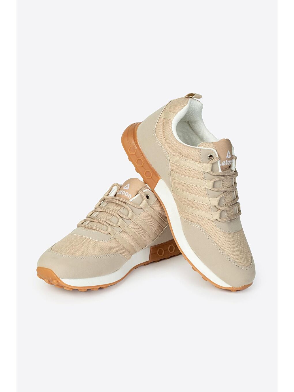 Bej Yuvarlak Burunlu Bağcıklı Erkek Spor Ayakkabı-4