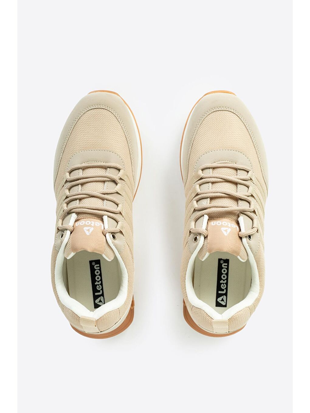 Bej Yuvarlak Burunlu Bağcıklı Erkek Spor Ayakkabı-5