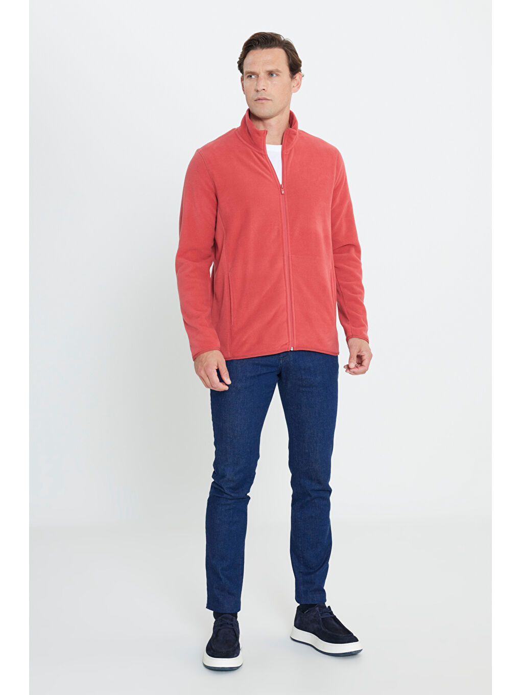 Erkek Mercan Anti-Pilling Tüylenme Yapmayan Standart Fit Bato Yaka Sweatshirt Polar Ceket-1