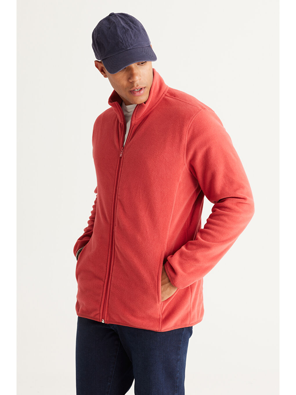 Erkek Mercan Anti-Pilling Tüylenme Yapmayan Standart Fit Bato Yaka Sweatshirt Polar Ceket-2