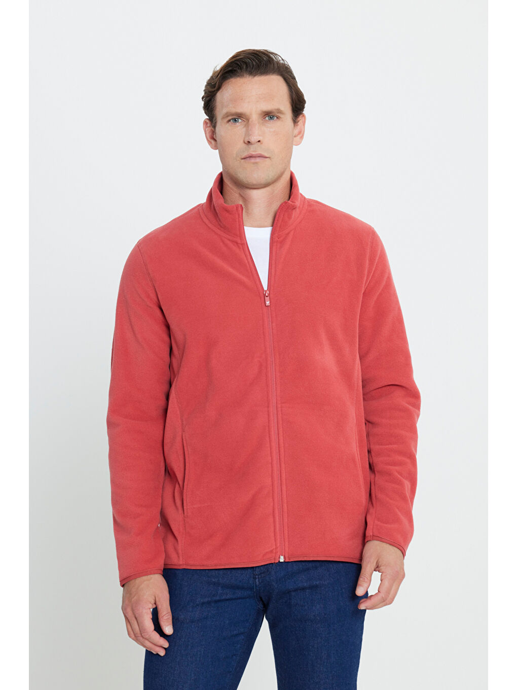 Erkek Mercan Anti-Pilling Tüylenme Yapmayan Standart Fit Bato Yaka Sweatshirt Polar Ceket-3