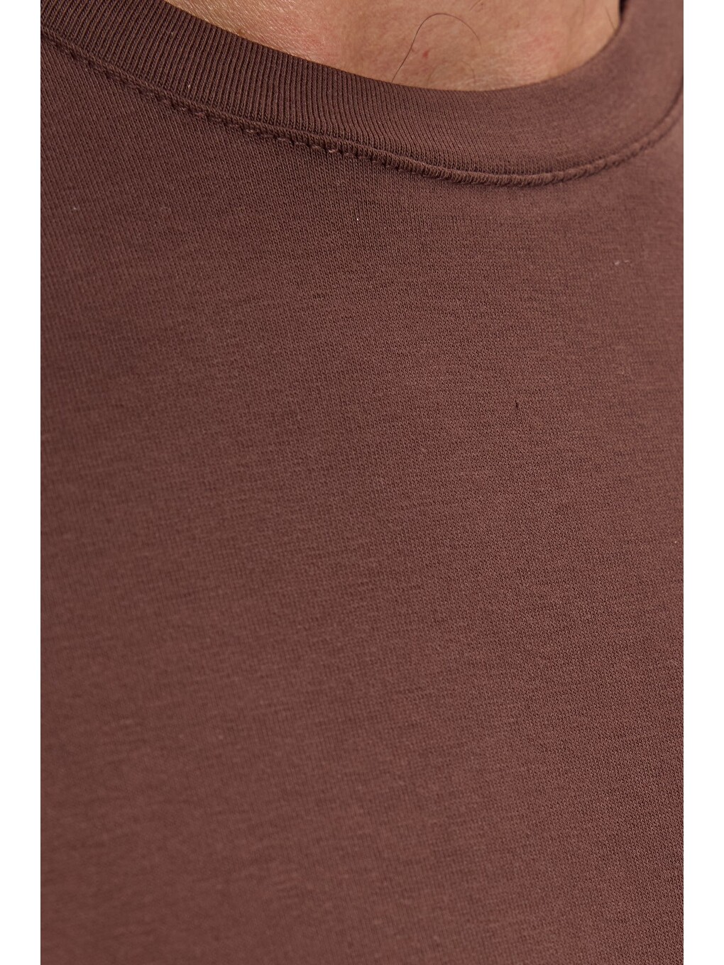 Erkek Slim Fit Dar Kesim Pamuklu Yumuşak Doku Esnek Kumaş Basic Kahverengi Bisiklet Yaka Tişört-5