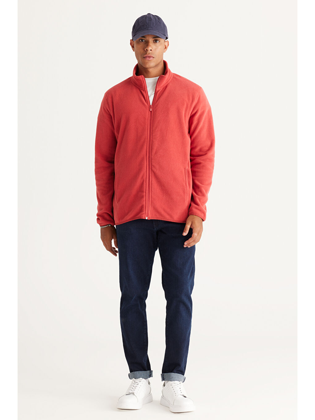 Erkek Mercan Anti-Pilling Tüylenme Yapmayan Standart Fit Bato Yaka Sweatshirt Polar Ceket-5