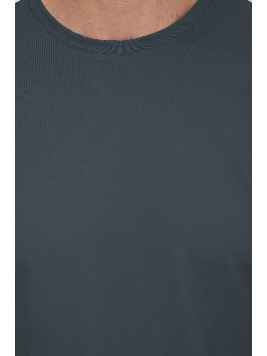 Erkek Slim Fit Dar Kesim Pamuklu Yumuşak Doku Esnek Kumaş Basic Gri Bisiklet Yaka Tişört-4