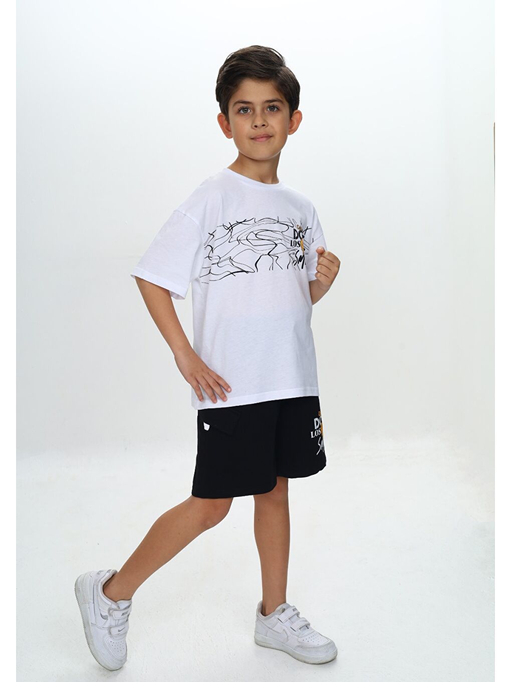 Beyaz Erkek Çocuk Smile Yazı Baskılı Şortlu Takım-1