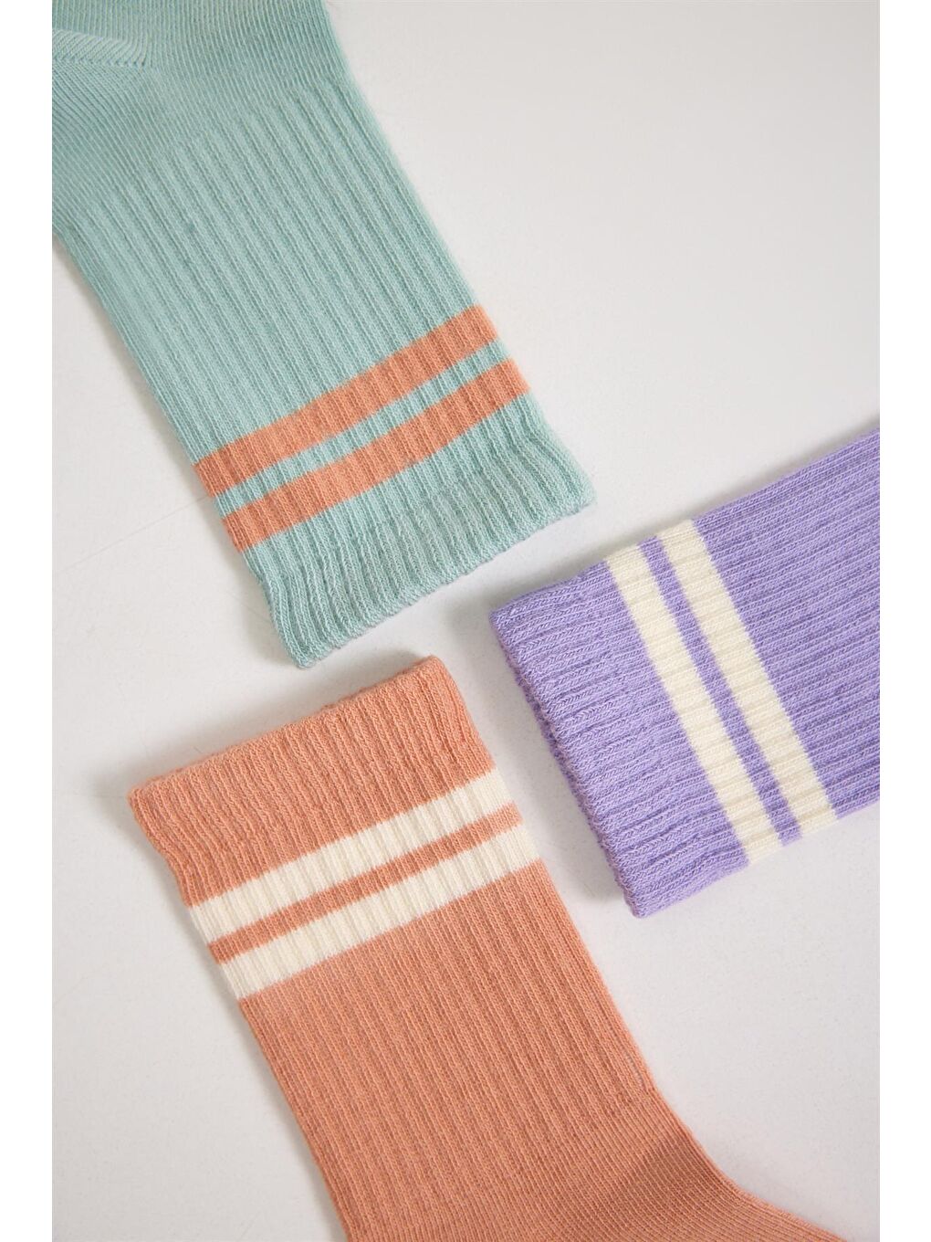 Karışık 3 lü Paket Şeritli Kız Çocuk Soket Çorap-1