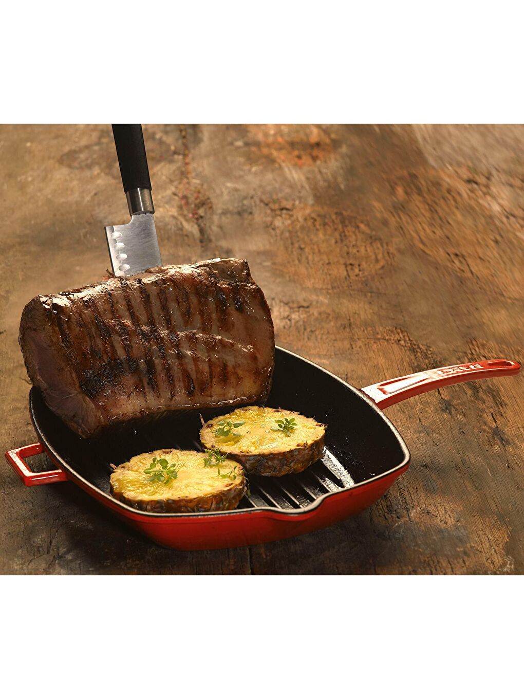 Kırmızı Kare Izgara Tava Döküm Demir Yekpare Saplı Ölçü 28x28cm.-5