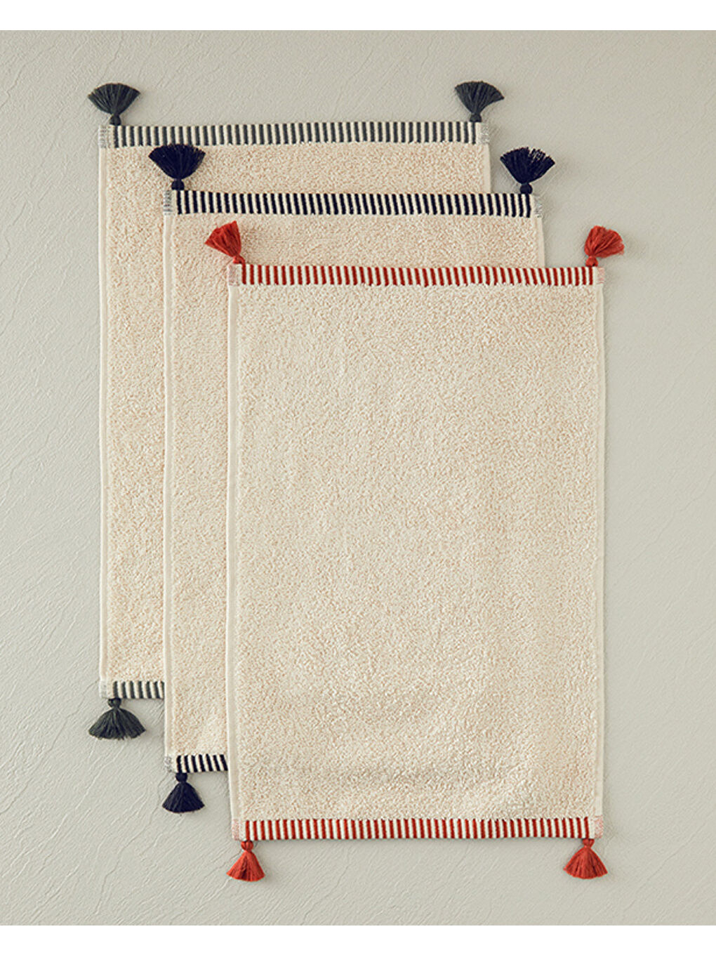 Colorful Lines Pamuklu Püsküllü El Havlusu Açık Bej-Kiremit-2