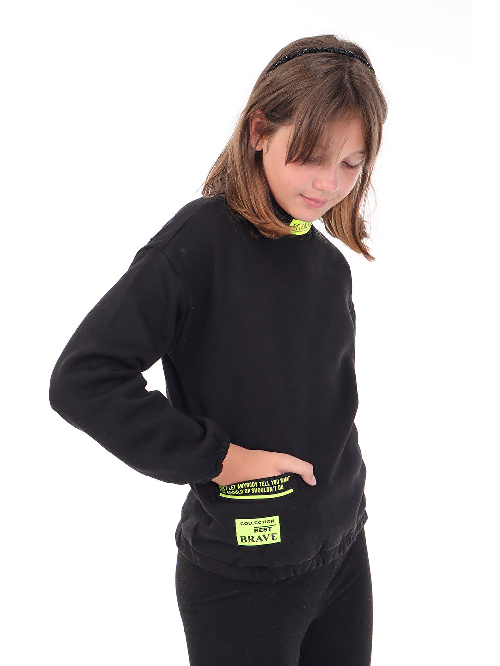 Siyah Kız Çocuk Baskılı Sweatshirt