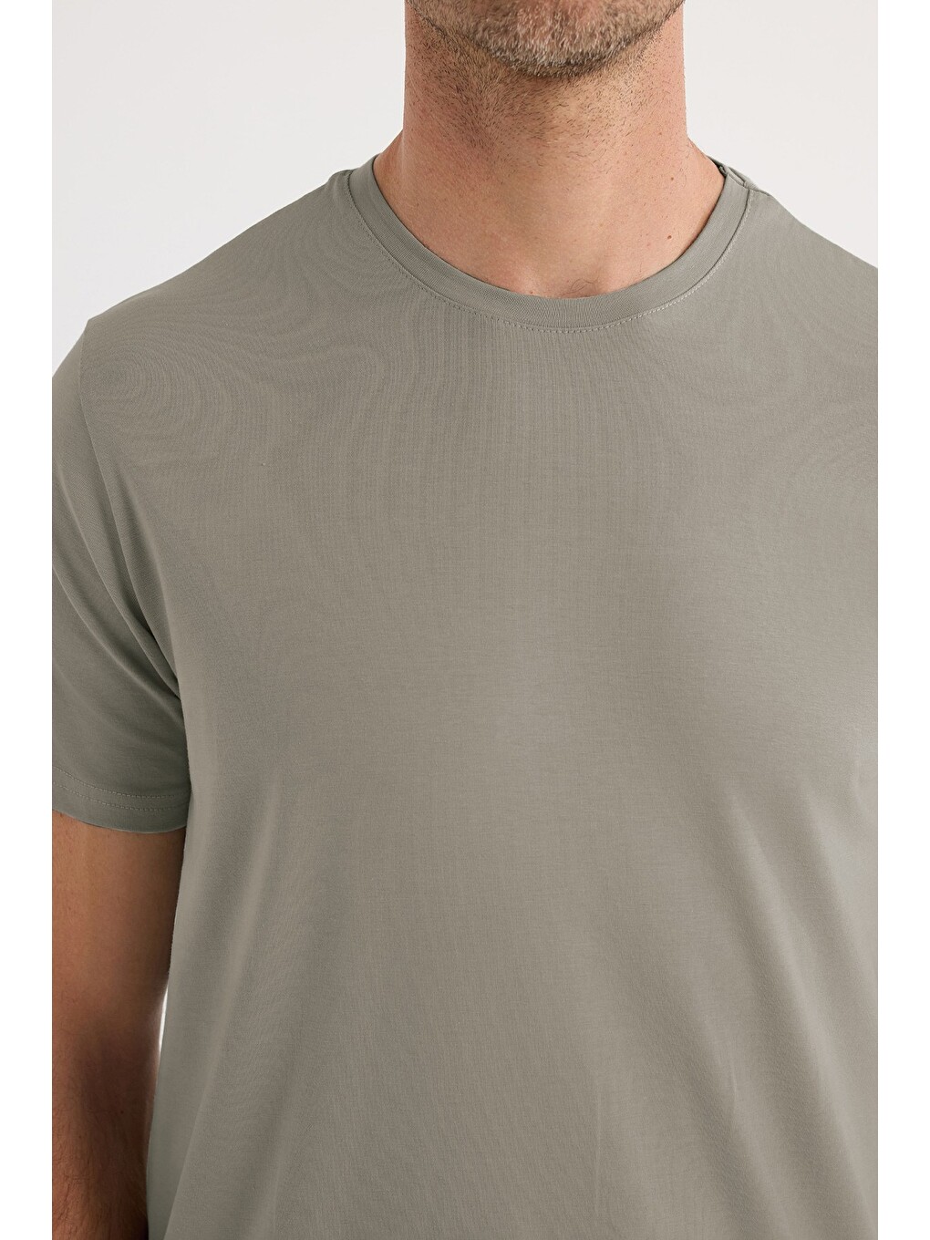 Erkek Slim Fit Dar Kesim Pamuklu Yumuşak Doku Esnek Kumaş Basic Gri Bisiklet Yaka Tişört-3