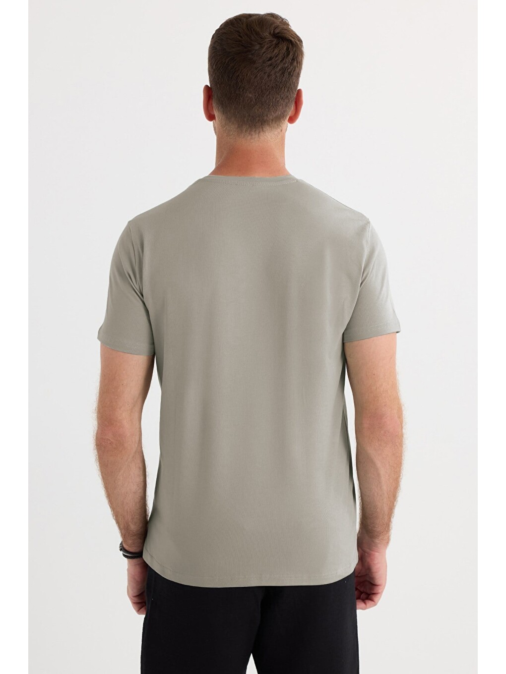 Erkek Slim Fit Dar Kesim Pamuklu Yumuşak Doku Esnek Kumaş Basic Gri Bisiklet Yaka Tişört-5