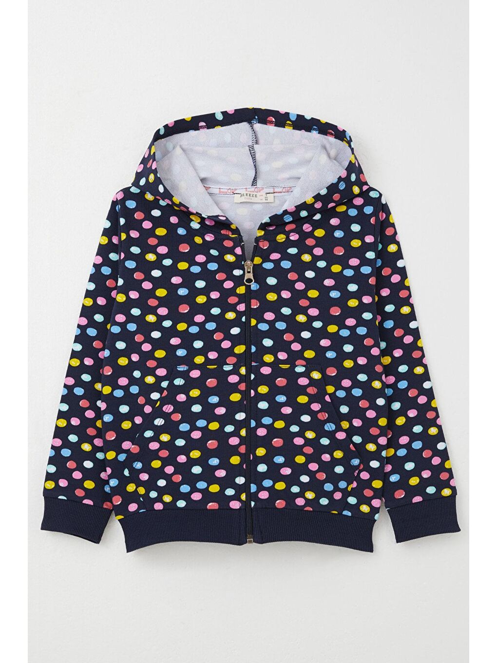 Kız Bebek Hırka Renkli Puantiye Desenli Fermuarlı Lacivert (1-1.5 Yaş)