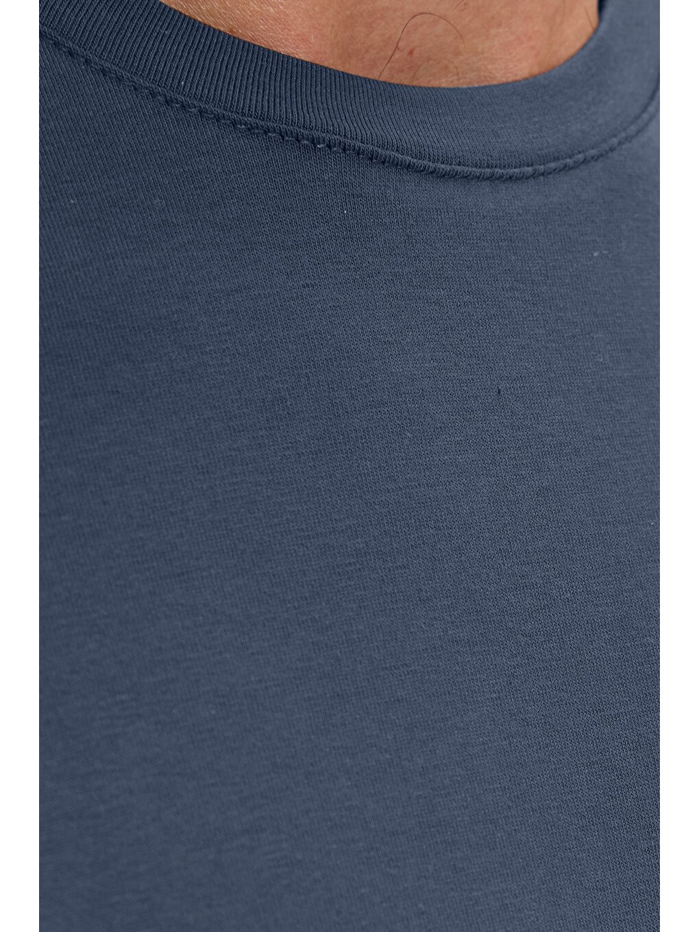 Erkek Slim Fit Dar Kesim Pamuklu Yumuşak Doku Esnek Kumaş Basic İndigo Bisiklet Yaka Tişört-5