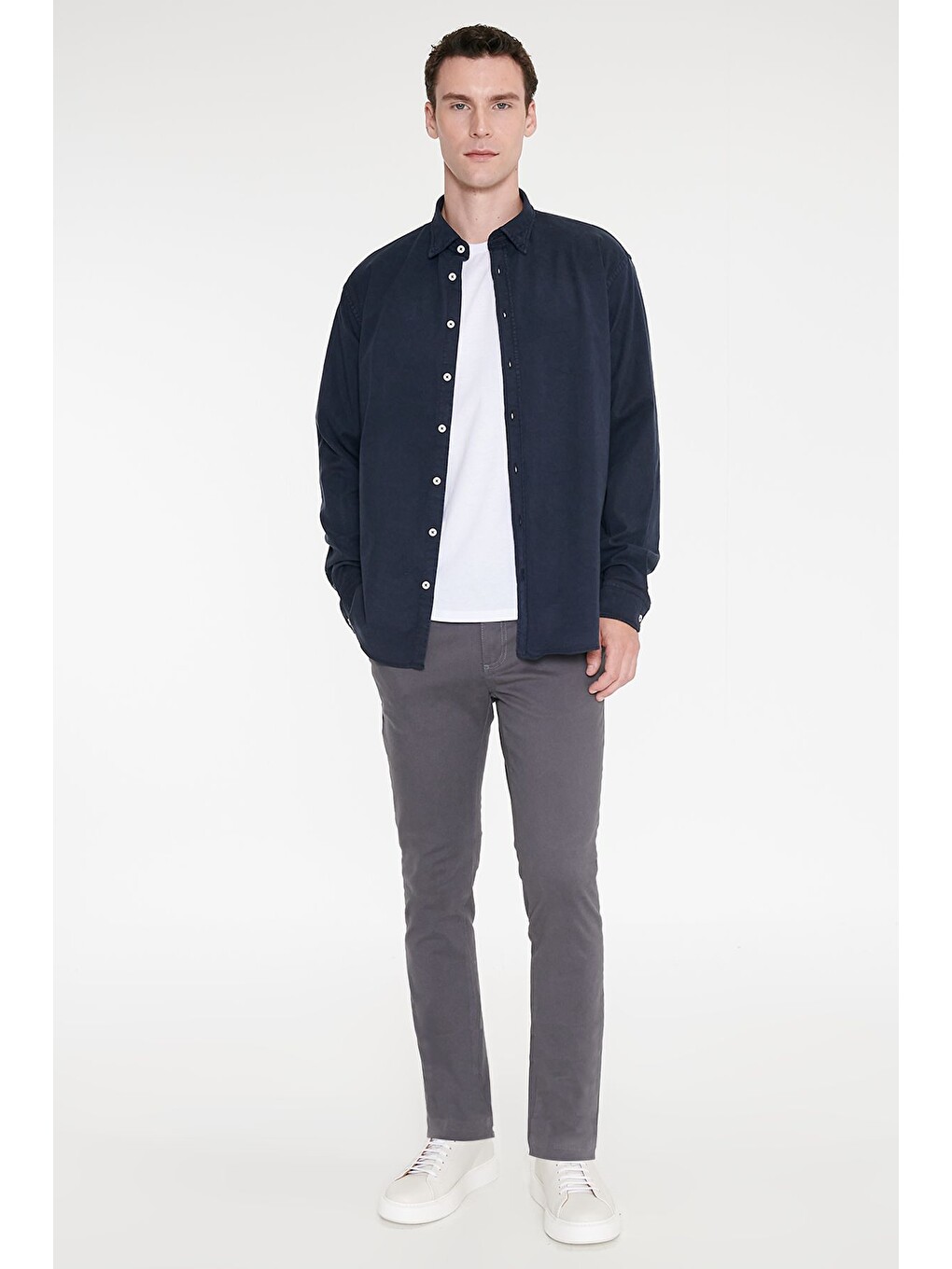 Erkek Antrasit Slim Fit Dar Kesim Pamuklu Esnek Chino Pantolon