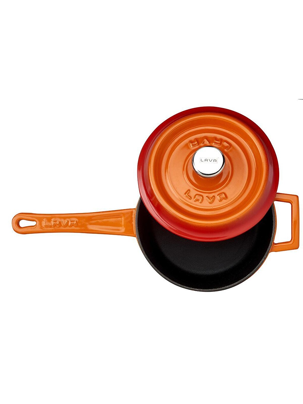 Turuncu Yuvarlak Sos Tenceresi. Döküm Demir Yekpare Saplı Trendy Serisi Çap(ø16 Cm.-3