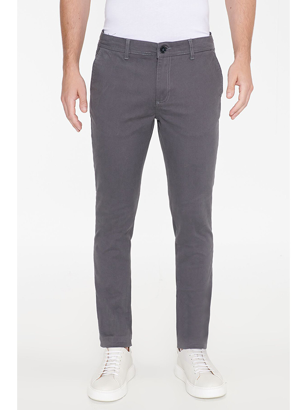 Erkek Antrasit Slim Fit Dar Kesim Pamuklu Esnek Chino Pantolon-1