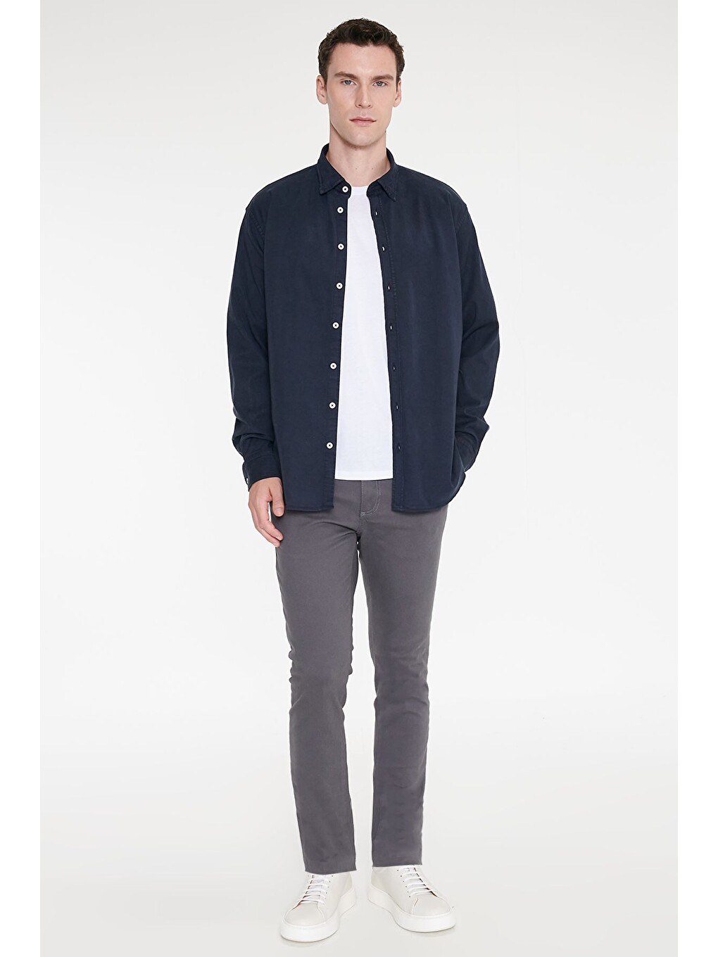 Erkek Antrasit Slim Fit Dar Kesim Pamuklu Esnek Chino Pantolon-2