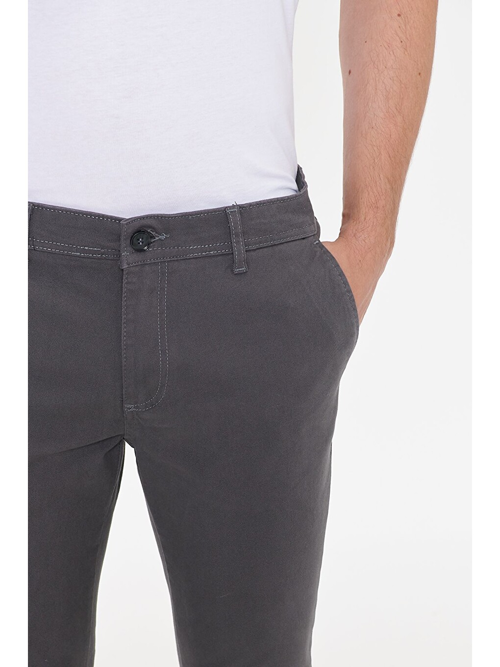 Erkek Antrasit Slim Fit Dar Kesim Pamuklu Esnek Chino Pantolon-3