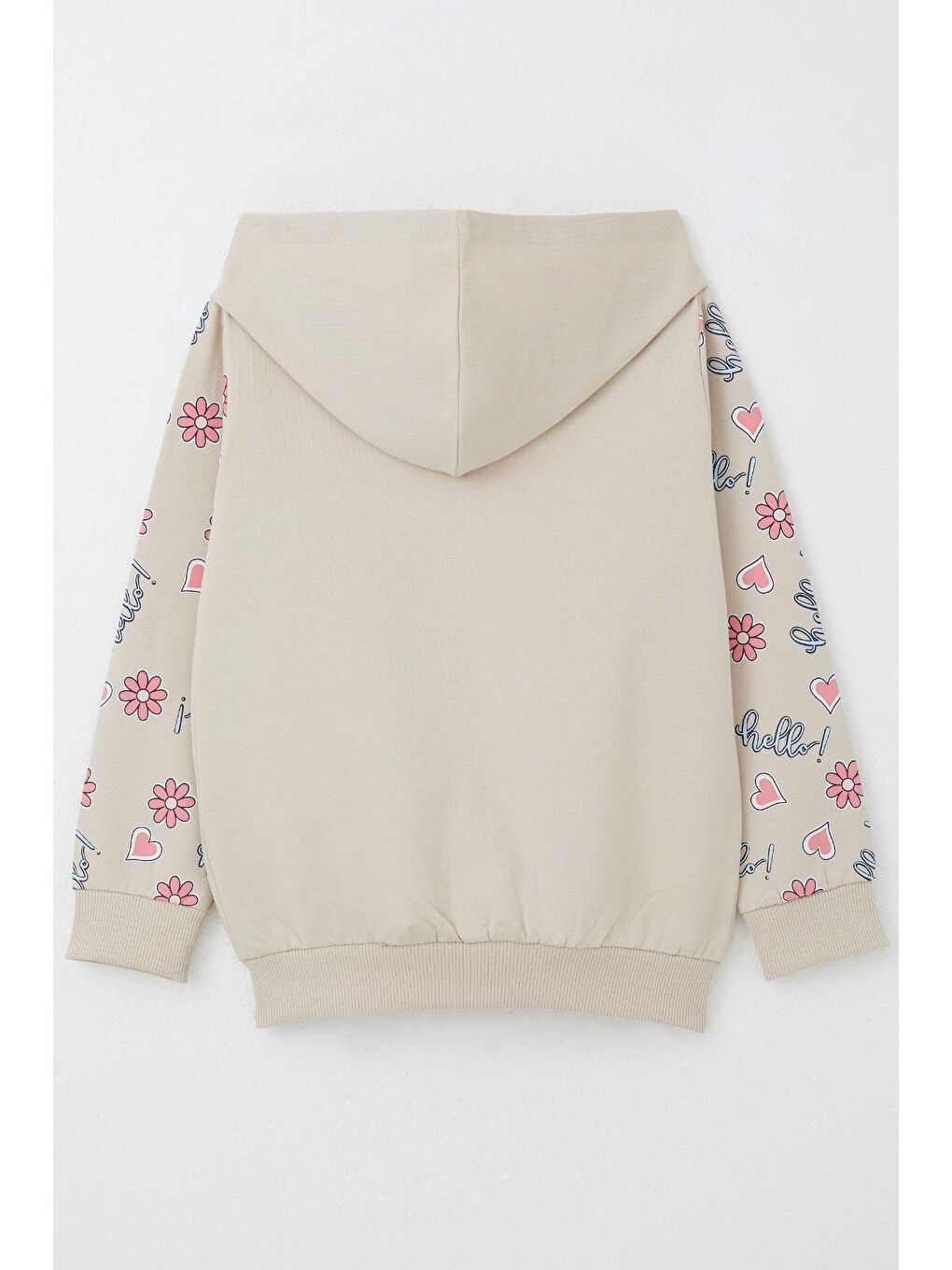 Kız Çocuk Hırka Sevimli Kız Baskılı Kolları Çiçek & Kalp Desenli Bej (1-4 Yaş)-1
