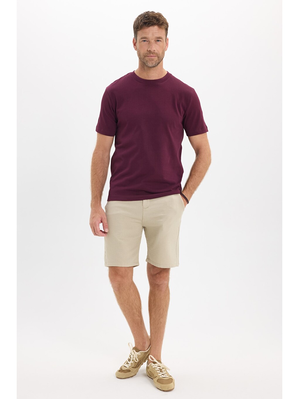 Unisex Regular Fit Rahat Kesim %100 Pamuk Bisiklet Yaka Bordo Tişört-1