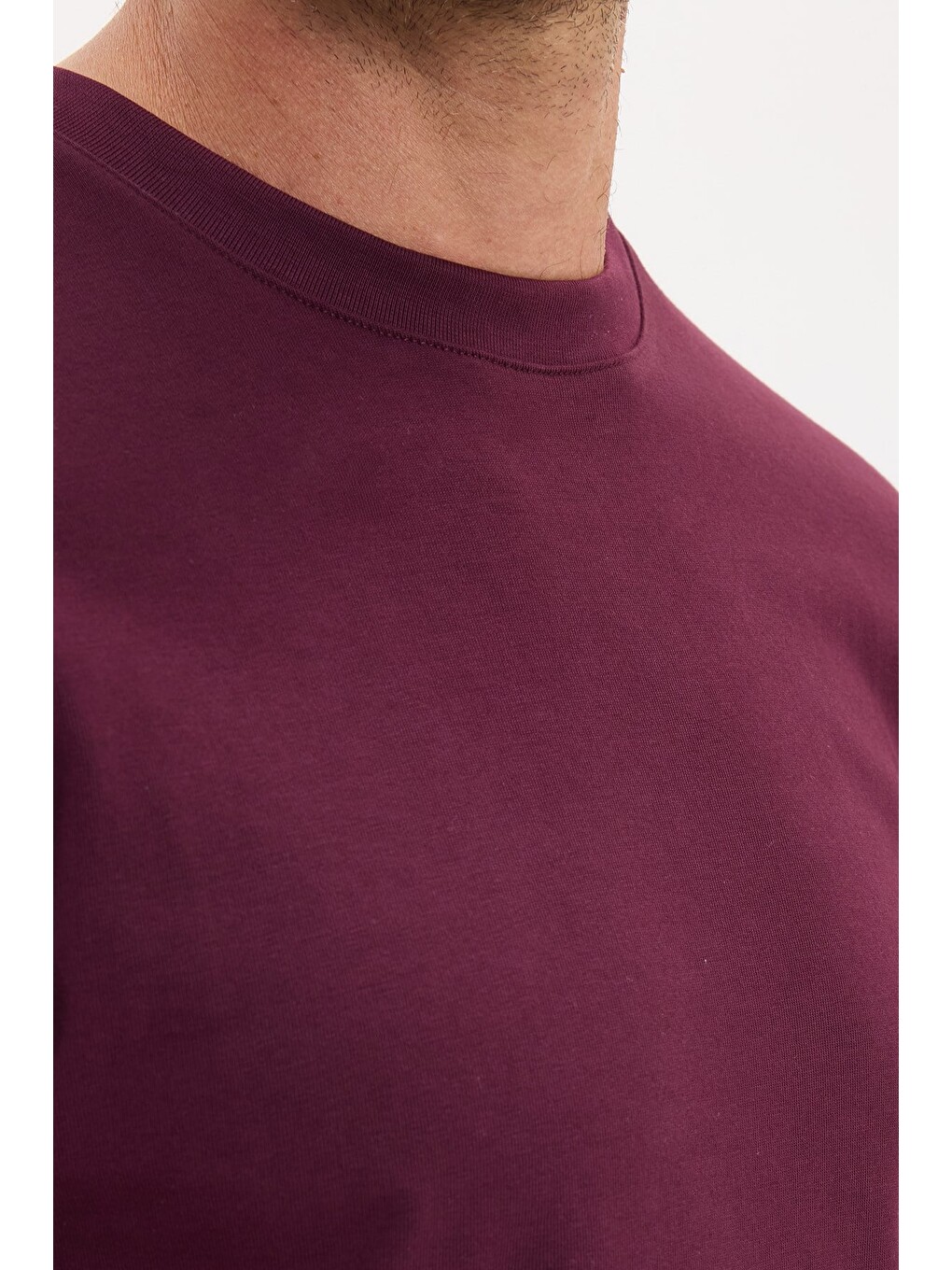 Unisex Regular Fit Rahat Kesim %100 Pamuk Bisiklet Yaka Bordo Tişört-5