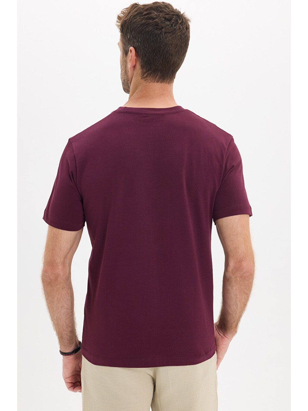 Unisex Regular Fit Rahat Kesim %100 Pamuk Bisiklet Yaka Bordo Tişört-7
