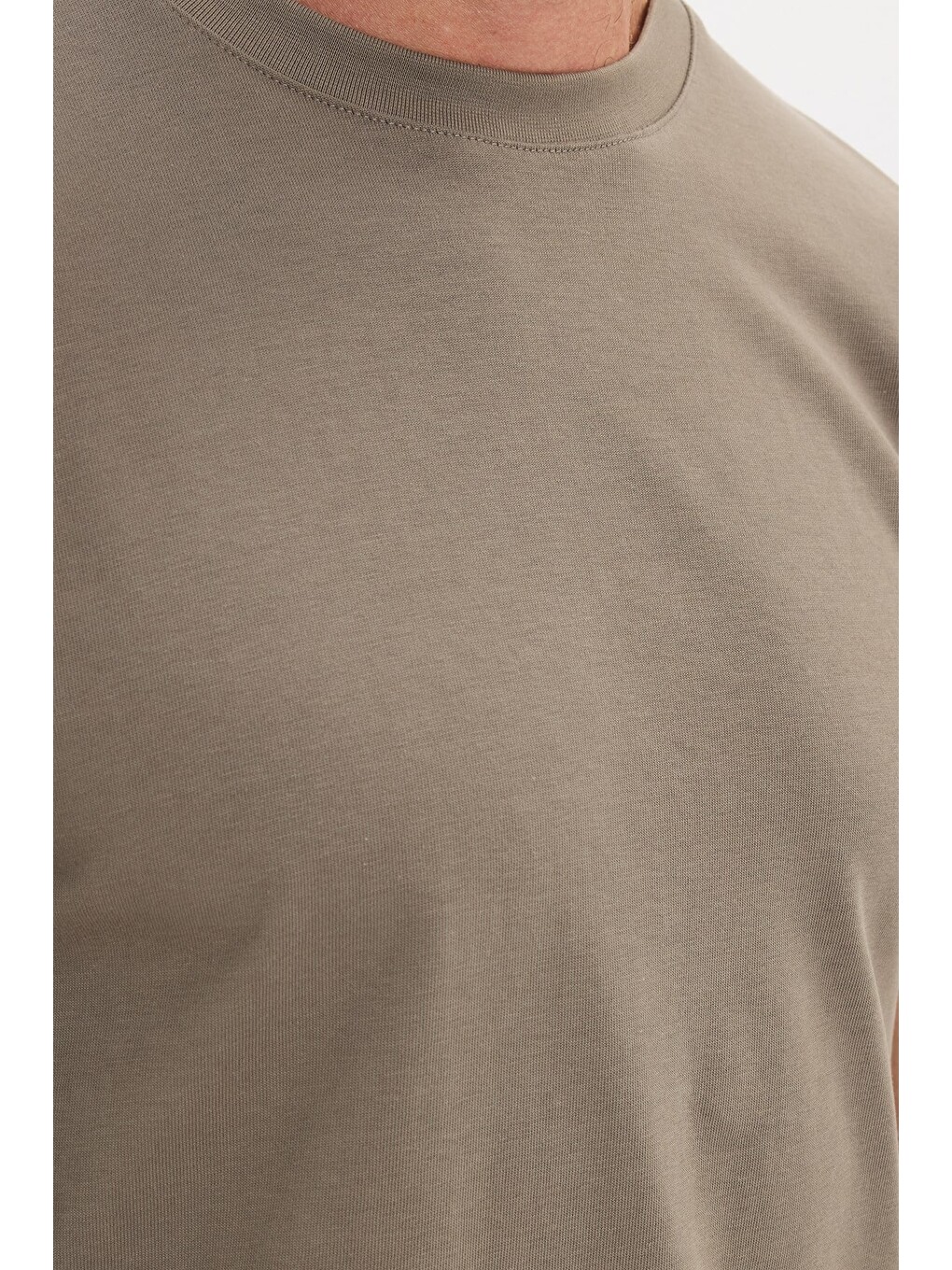 Bej Unisex Regular Fit Rahat Kesim %100 Pamuk Bisiklet Yaka Taş Tişört-4