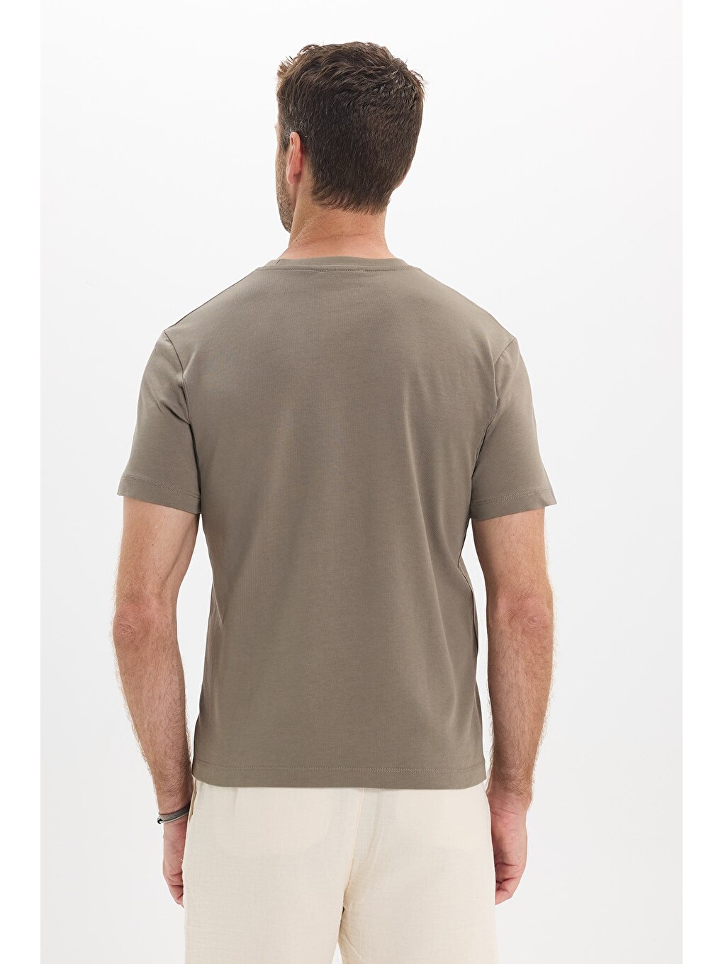 Bej Unisex Regular Fit Rahat Kesim %100 Pamuk Bisiklet Yaka Taş Tişört-6